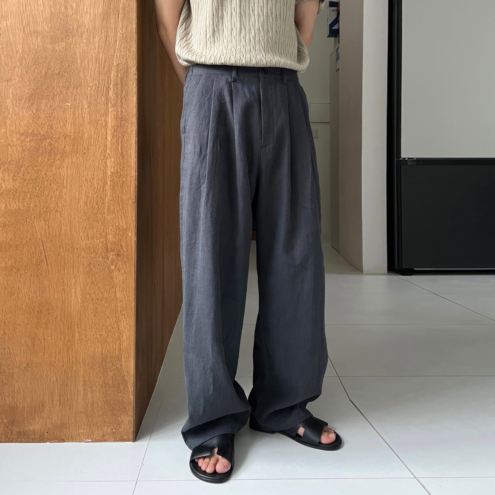 Army Green Linen Leisure Trousers Men's Japanese