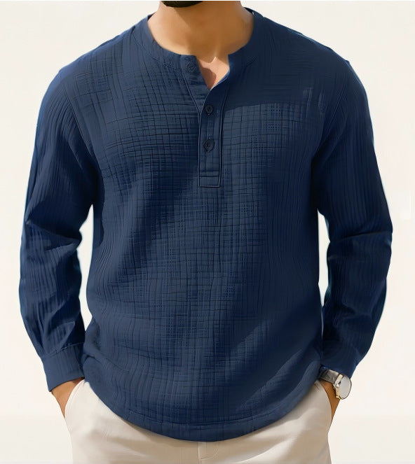 Cotton And Linen Long Sleeve Shirt T-shirt Round Neck