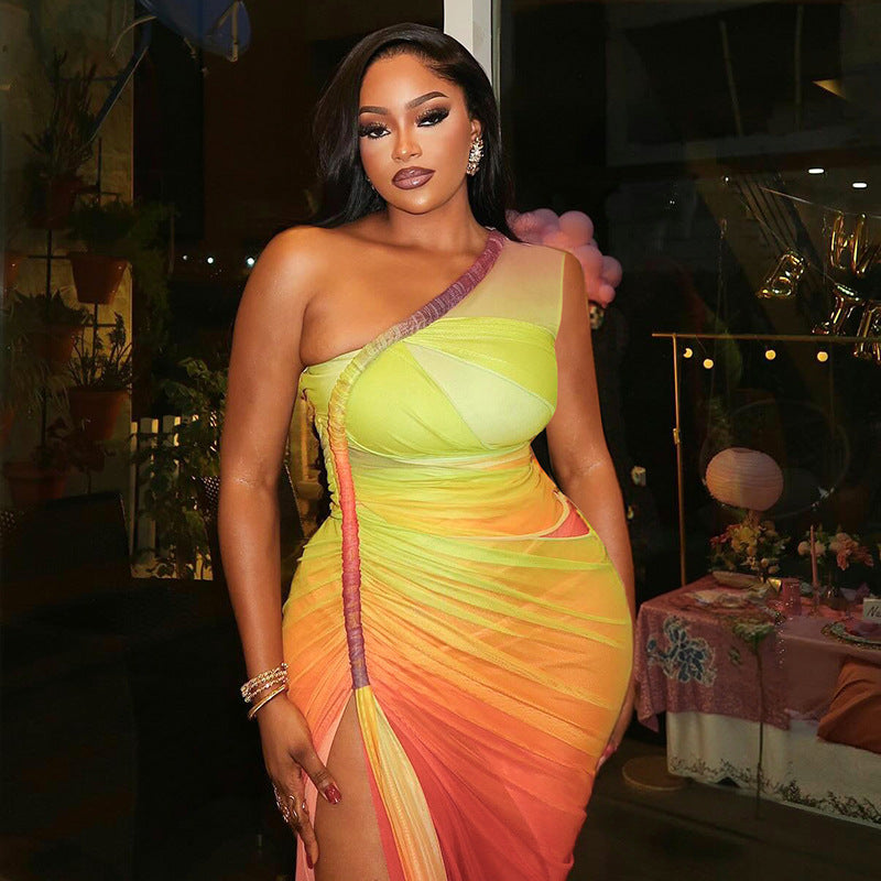 Women's Gradient Printing Shoulder Sleeveless Dress