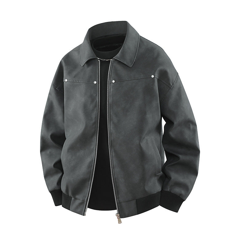 American Retro Brown Lapel Leather Coat