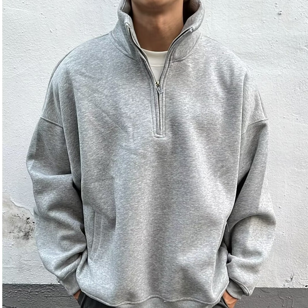 Half Zipped Stand Collar Sweater Men's Fashion Brand Loose
