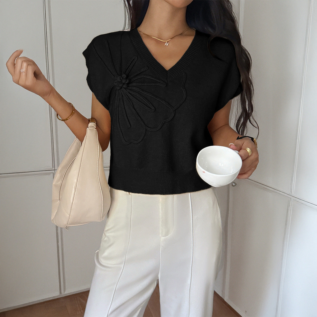 Fashion Casual Solid Color T-shirt Sweater Women