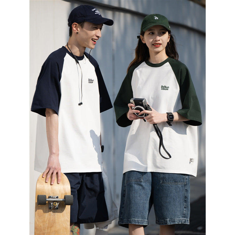 Casual Japanese Junior Raglan Sleeve T-shirt Bottoming Shirt For Men