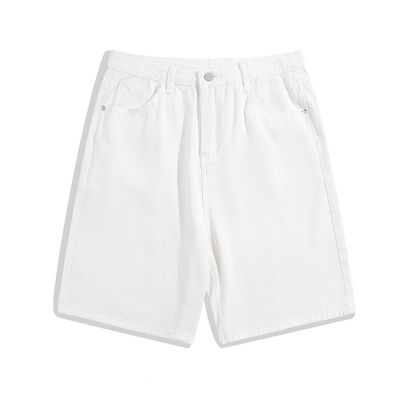 Casual Solid Color Denim Shorts Men's Five Points Straight-leg Pants