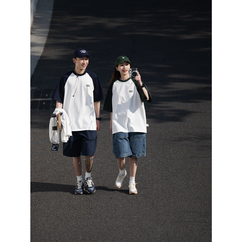 Casual Japanese Junior Raglan Sleeve T-shirt Bottoming Shirt For Men