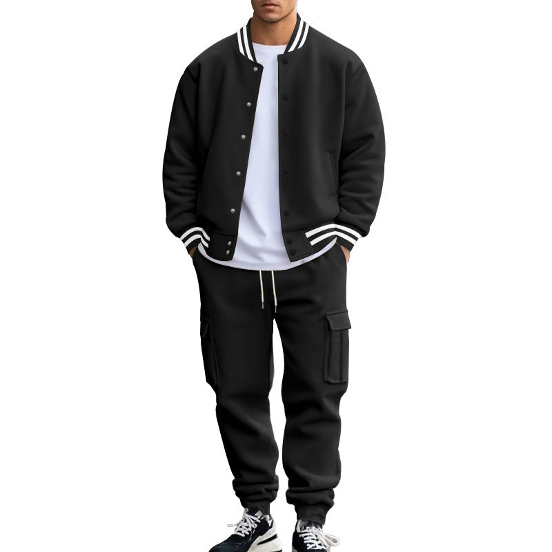 Stand Collar Baseball Uniform Trousers Fleece-lined Casual Coat Sports Suit