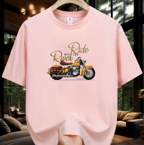 Men's Fashion Casual Loose Plus Size Motorcycle Pattern Printed T-shirt