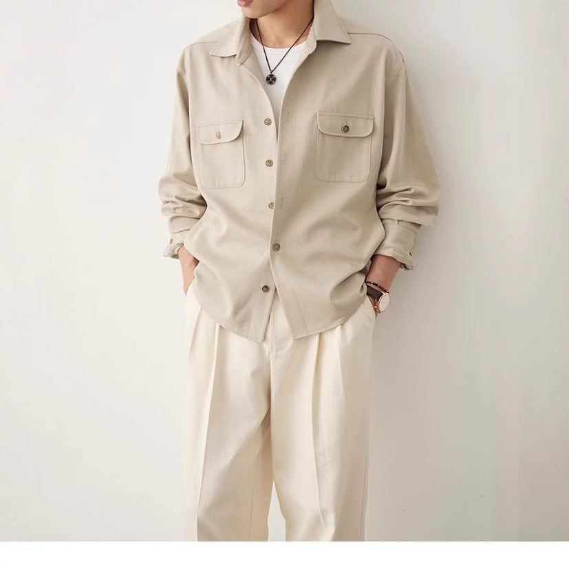 Cotton Fabric Lapel Simple Profile Shirt