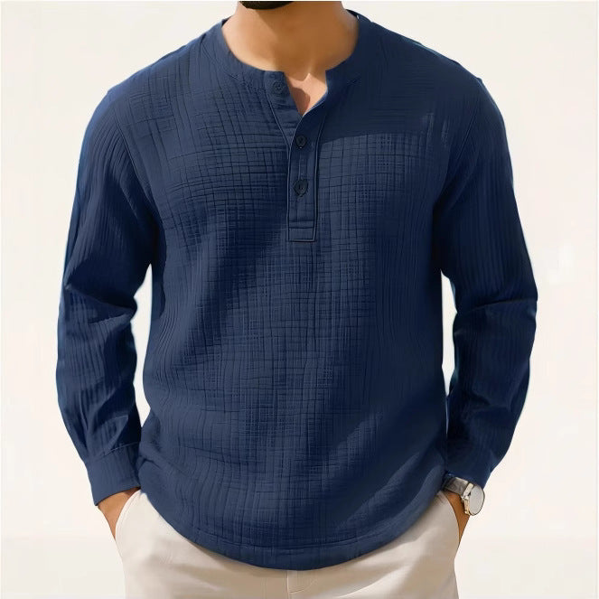 Cotton And Linen Long Sleeve Shirt T-shirt Round Neck