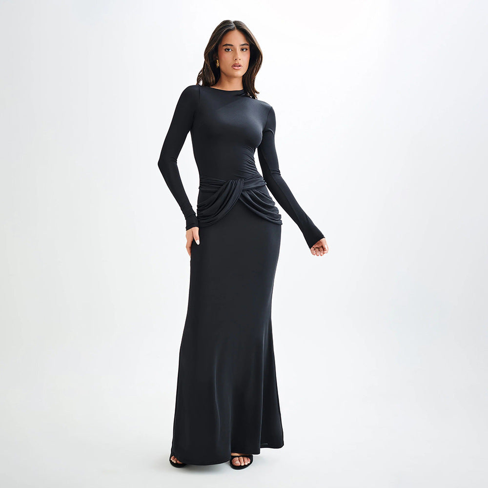 Women's  Temperament Pure Color Long Dress