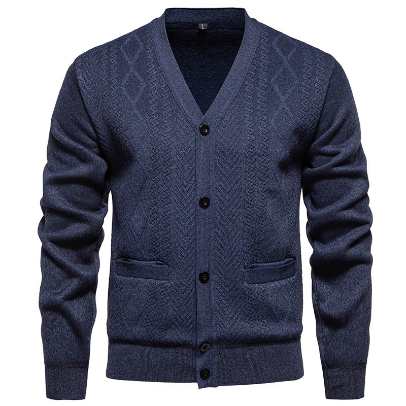 Cardigan Men's Long-sleeved Striped Sweater Fall Winter Coat Versatile Top