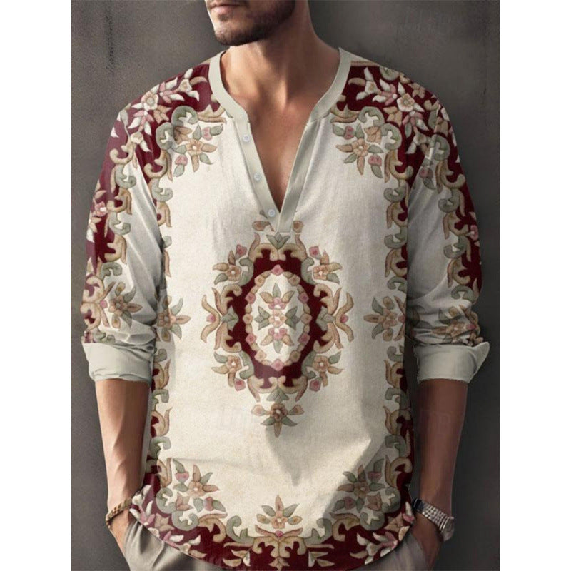 3D Digital Printing Bamboo Linen Long Sleeve European And American Men