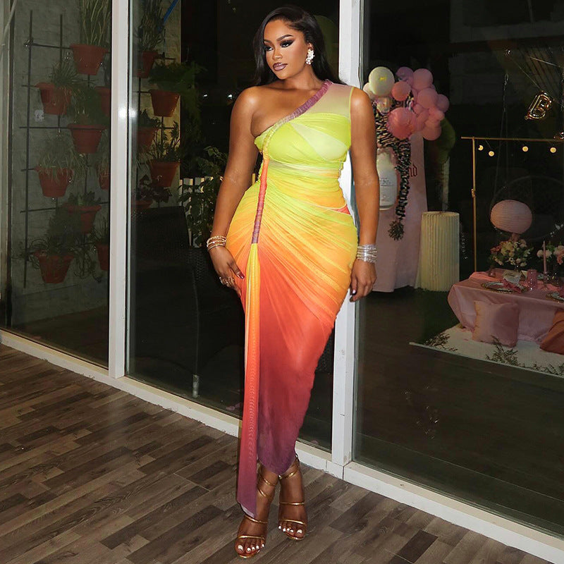 Women's Gradient Printing Shoulder Sleeveless Dress