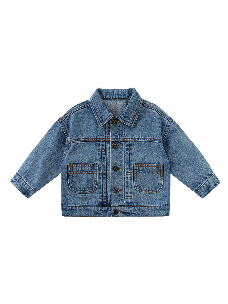 Cartoon bear boy denim jacket