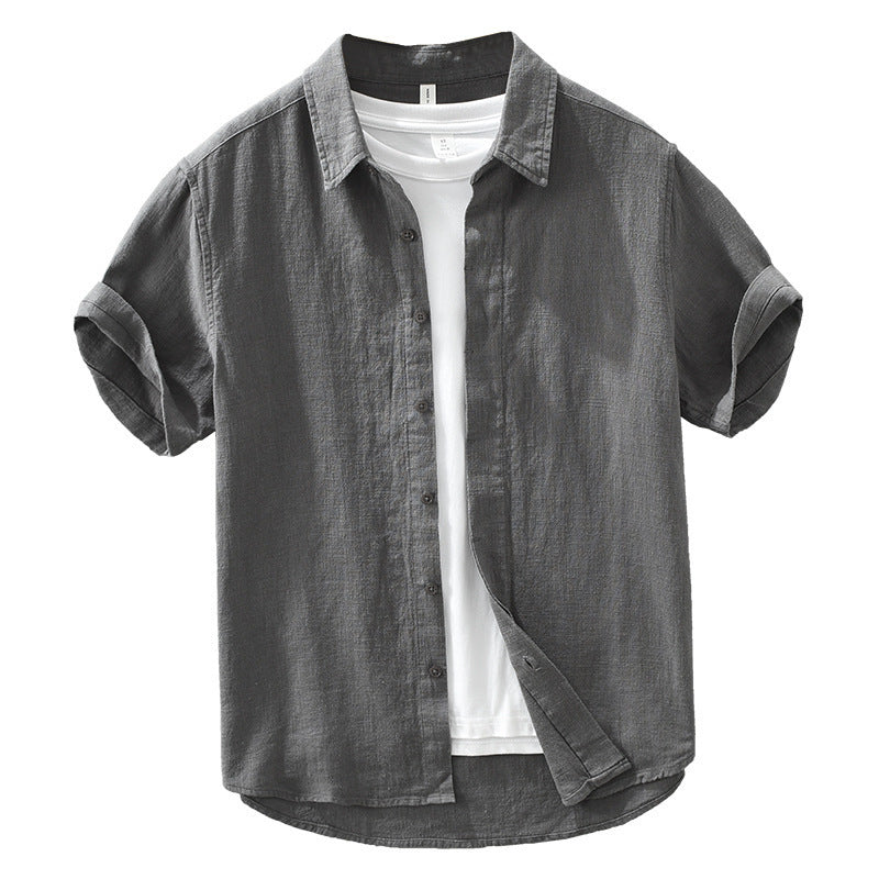 Comfortable Breathable Cotton And Linen Lapel Short Sleeve Shirt