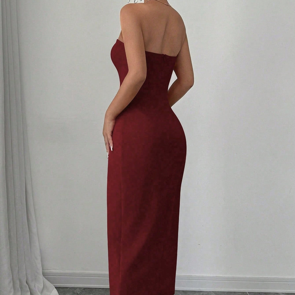 Women's Solid Color Button Sleeveless Slit Slim Fit Dress