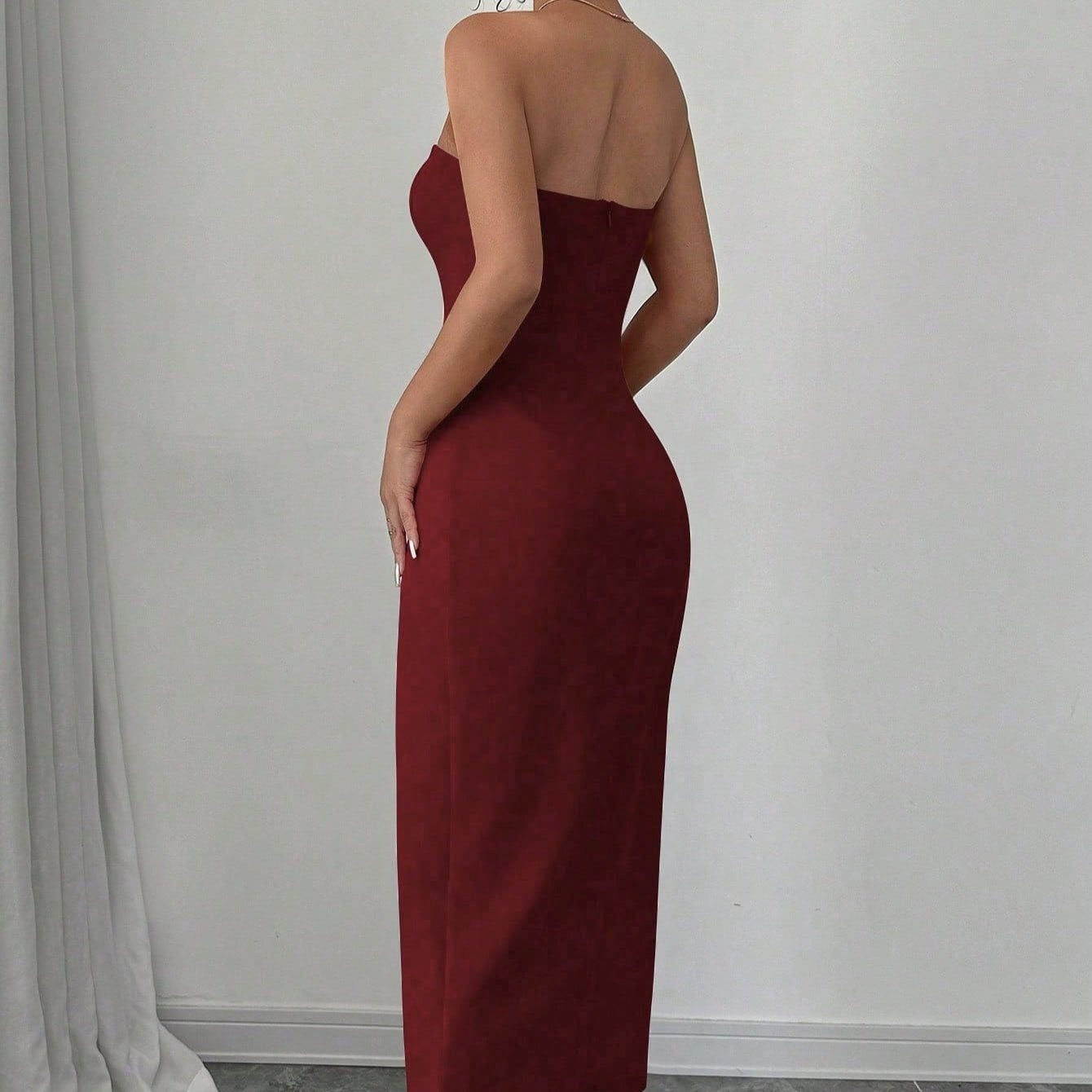 Women's Solid Color Button Sleeveless Slit Slim Fit Dress