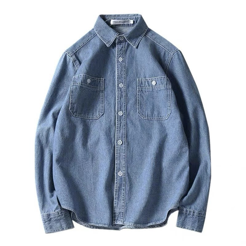 Denim Long Sleeve Shirt Men's Spring And Autumn Turn-down Collar Coat Japanese Style