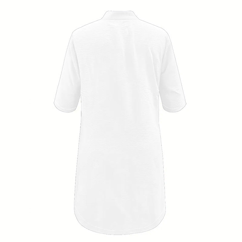 Women's Solid Color Shirt Collar Mid-Sleeve Dress With Oversized Buttons - Simple & Elegant Spring&Summer Dress