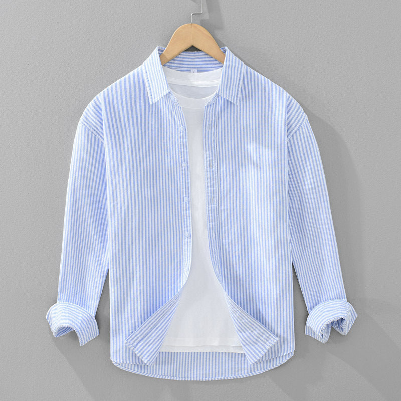 Vertical Striped Long-sleeved Shirt Men's Loose Cotton Top
