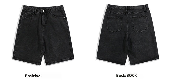 Casual Solid Color Denim Shorts Men's Five Points Straight-leg Pants