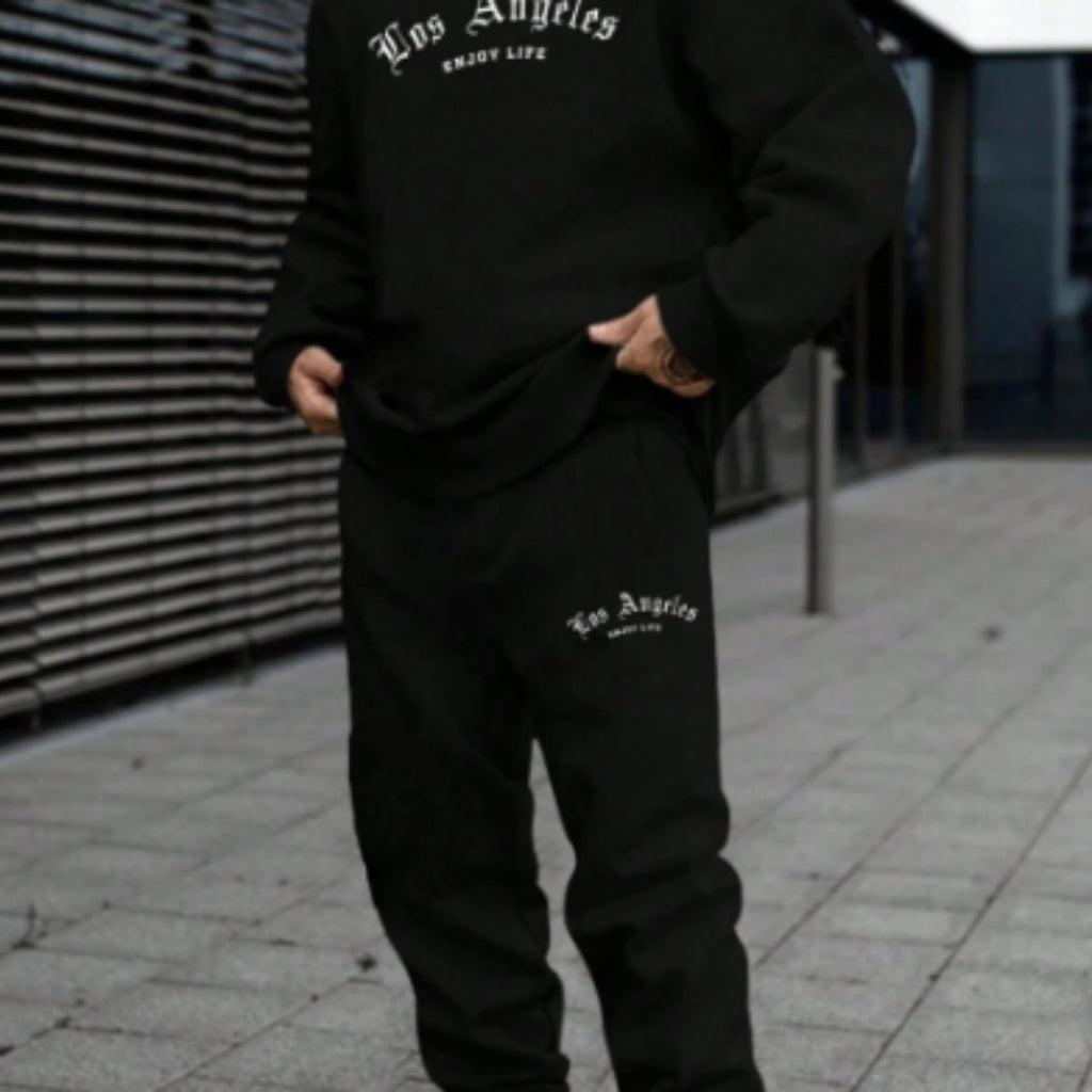 Men's Pullover Hooded Sweater Letter Printing Leisure Sports Suit