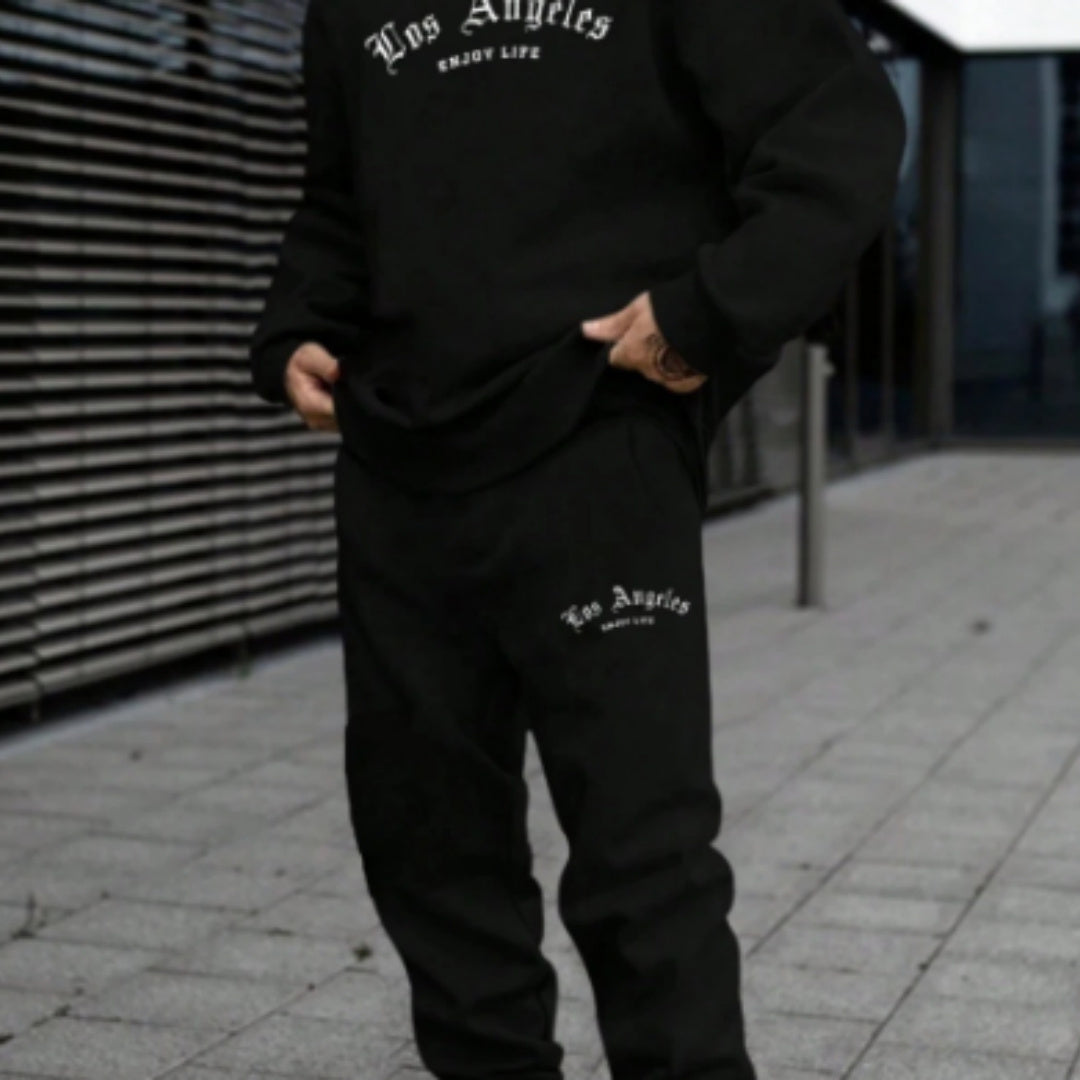 Men's Pullover Hooded Sweater Letter Printing Leisure Sports Suit