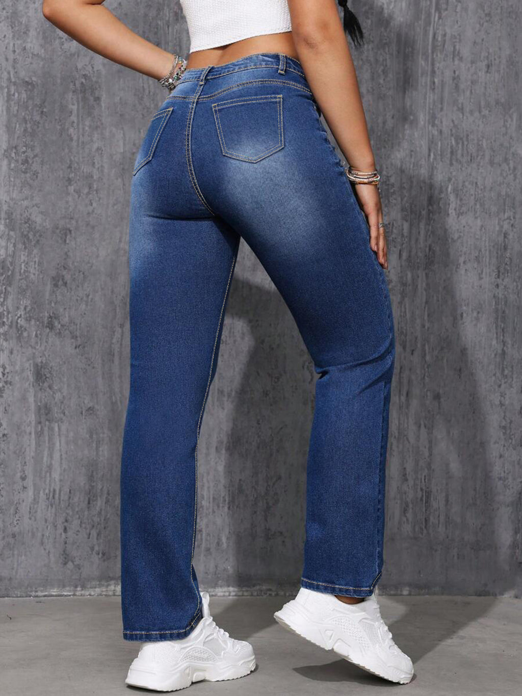 Large Size Deep Blue Hit Straight Leg Jeans