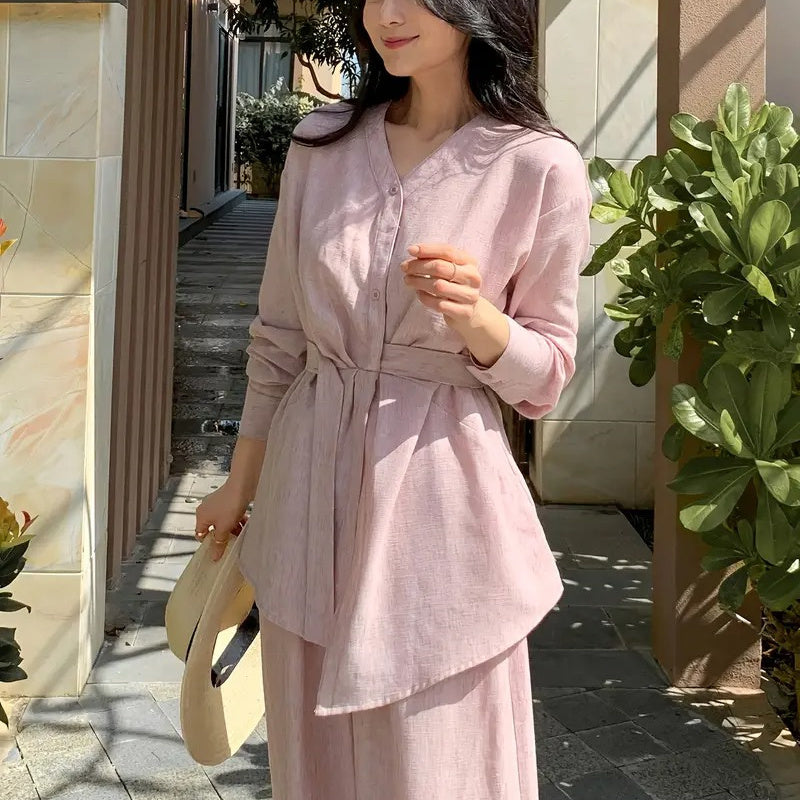 Women's Elegant Asymmetric Top And Wide Leg Pants Two-piece Set