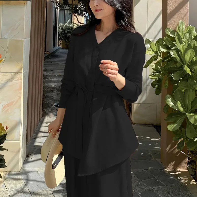 Women's Elegant Asymmetric Top And Wide Leg Pants Two-piece Set