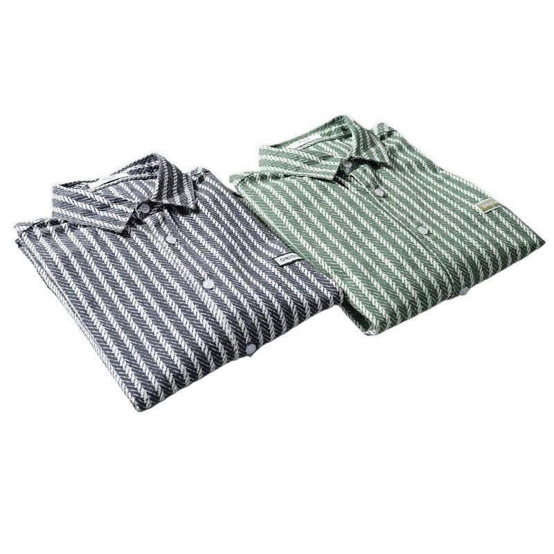 Spring Men's Collar Shirt Jacket  Personalized Striped