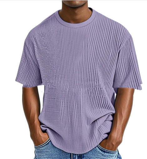 Casual Pure Color Comfort Waffle Short Sleeve