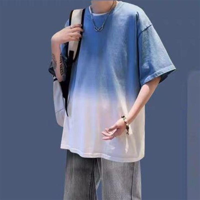 Gradient Short-sleeved Men's Summer Suit Jeans Ruoshuai Two-piece Set