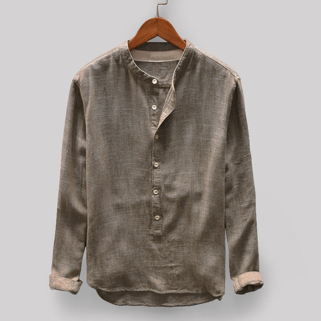 Fashion Solid Color Cotton And Linen Men's Shirt