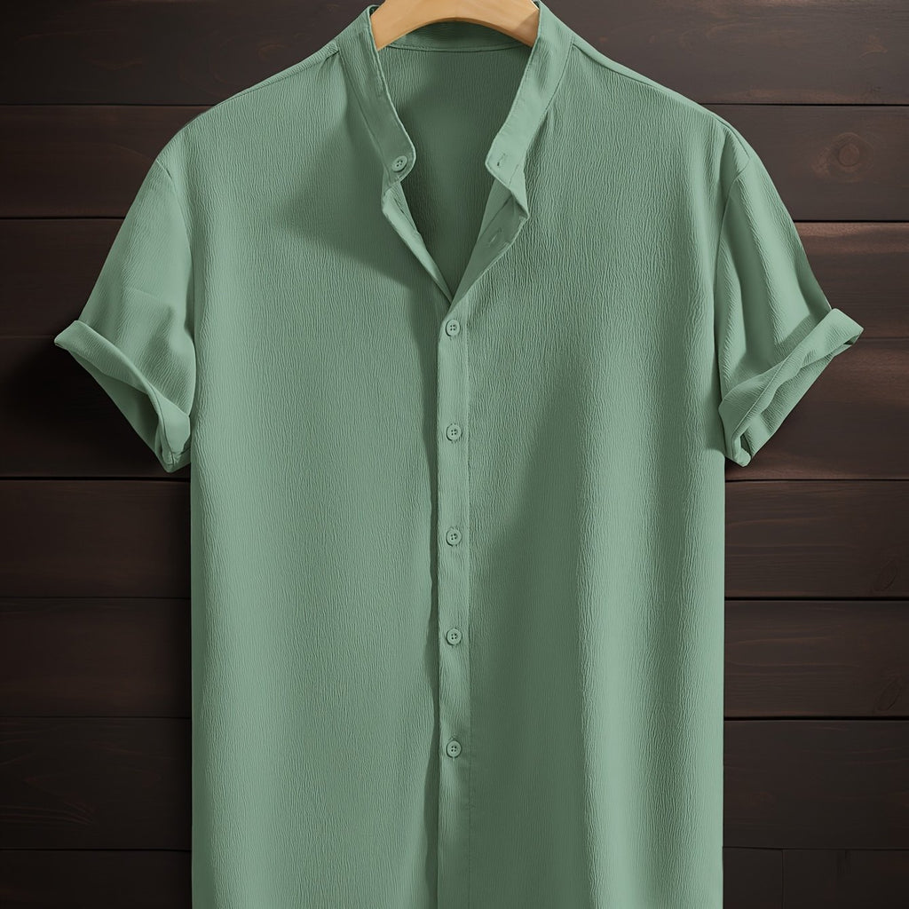 Men's Casual Breathable Polyester Fiber Stand Collar Shirt