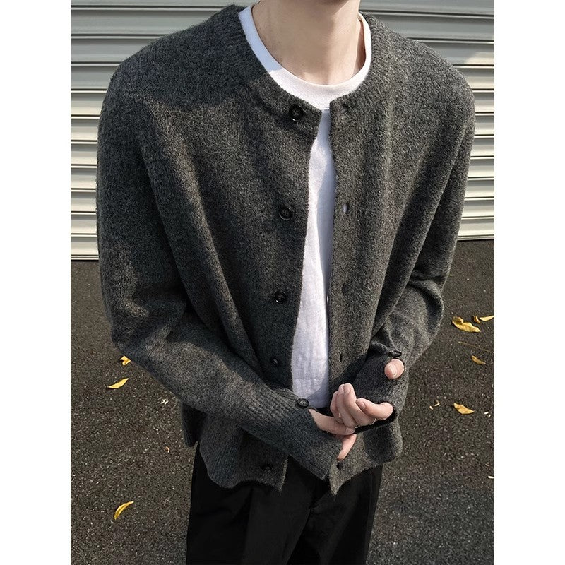 Creamy-white Breasted Knitted Cardigan For Men