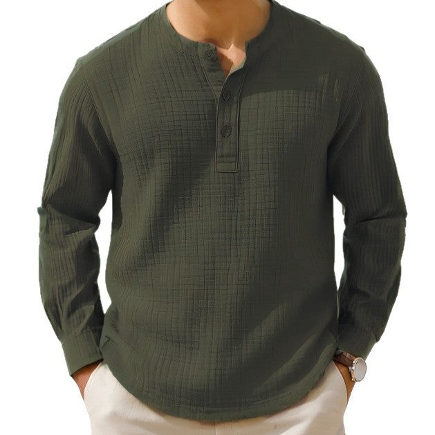 Cotton And Linen Long Sleeve Shirt T-shirt Round Neck