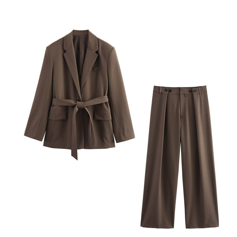 Fashionable Temperament With Belt Suit Jacket Trousers