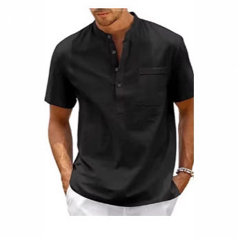Summer New Men's Solid Color Stand Collar Short Sleeve Polo Shirt