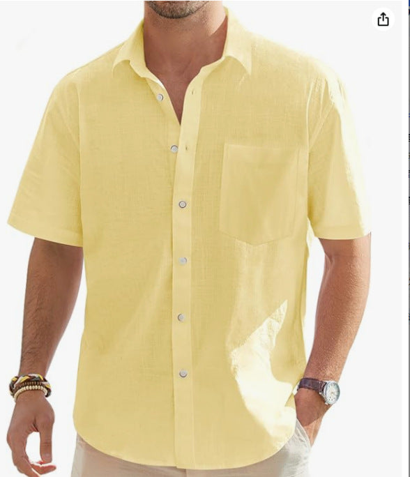 Men's Cotton And Linen Short Sleeve Shirt Top