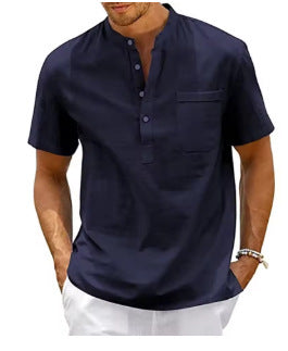 Summer New Men's Solid Color Stand Collar Short Sleeve Polo Shirt