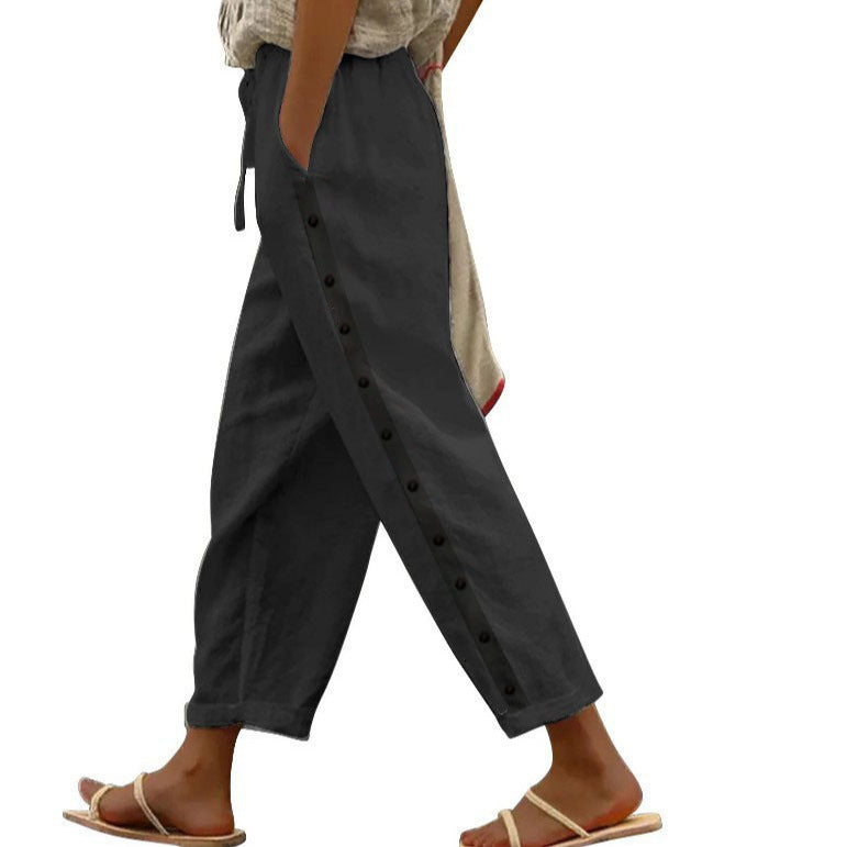 Women's Pants Elastic Waist Loose Casual Cropped Trousers