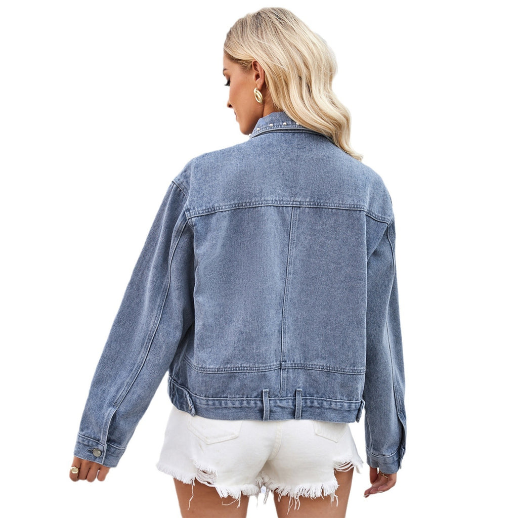 Women's Washed Loose Casual Punk Rivet Denim Jacket