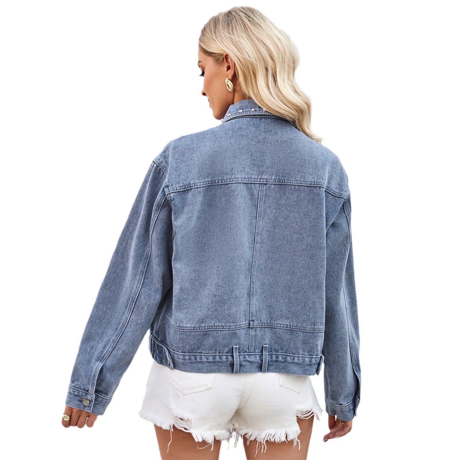 Women's Washed Loose Casual Punk Rivet Denim Jacket