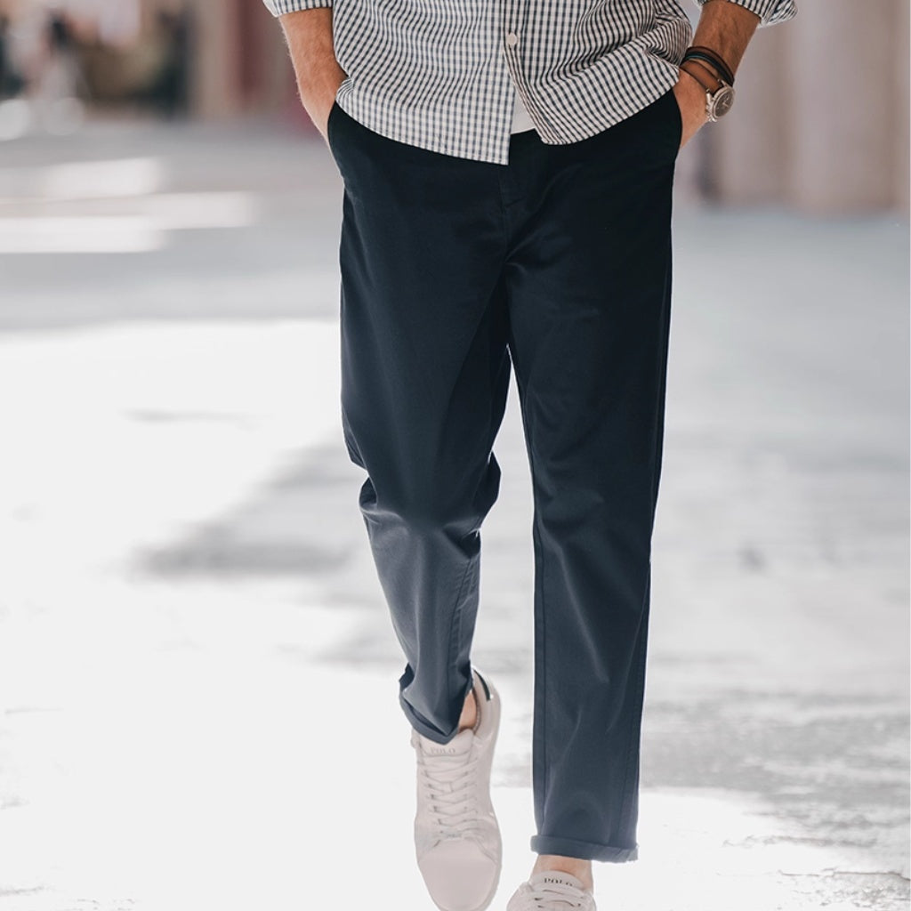 Casual Pants Men's Business Shirt Solid Color Stretch Cotton Cropped Pants