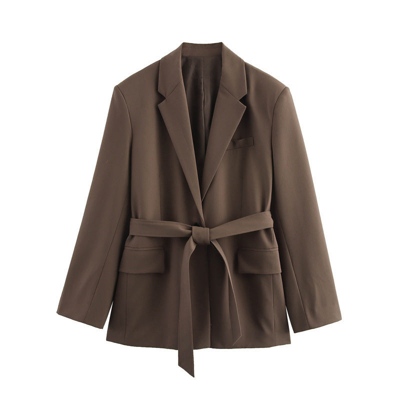 Fashionable Temperament With Belt Suit Jacket Trousers