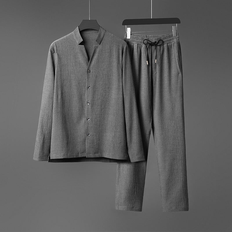 Men's Wear Handsome Pleated High-grade Men's Long Sleeve Set