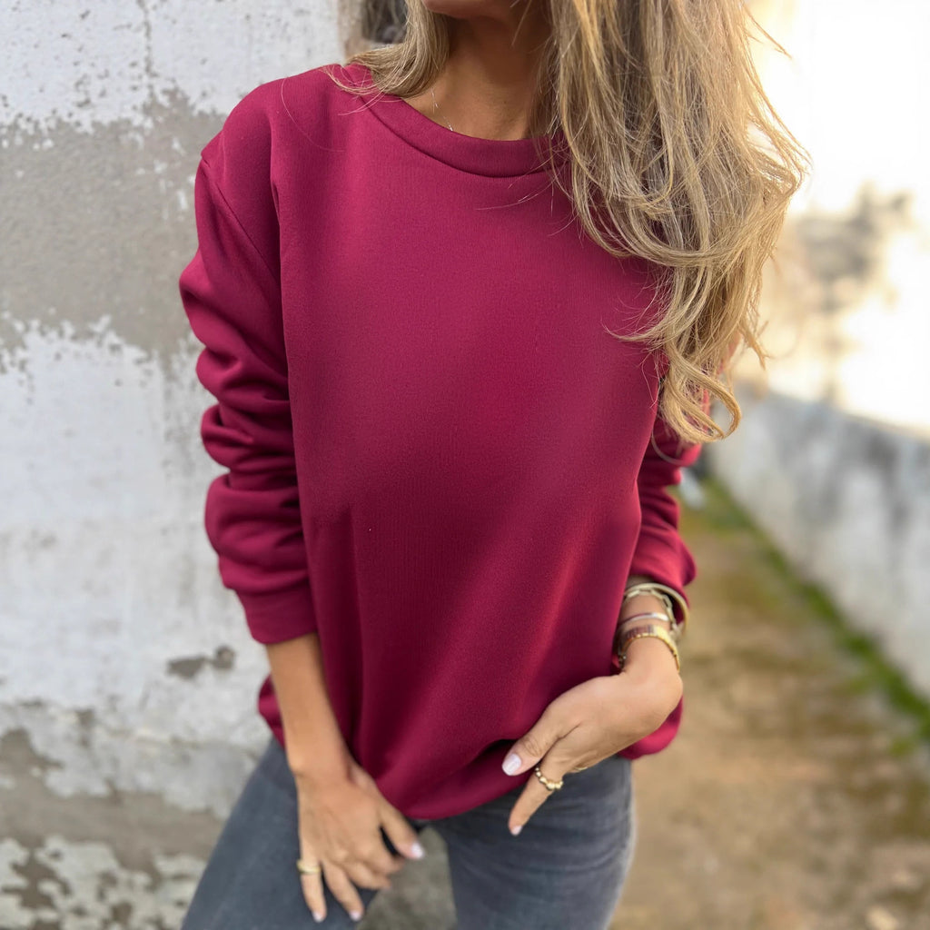 Casual Women's Solid Color Round Neck Long Sleeve Sweater Solid Color Top