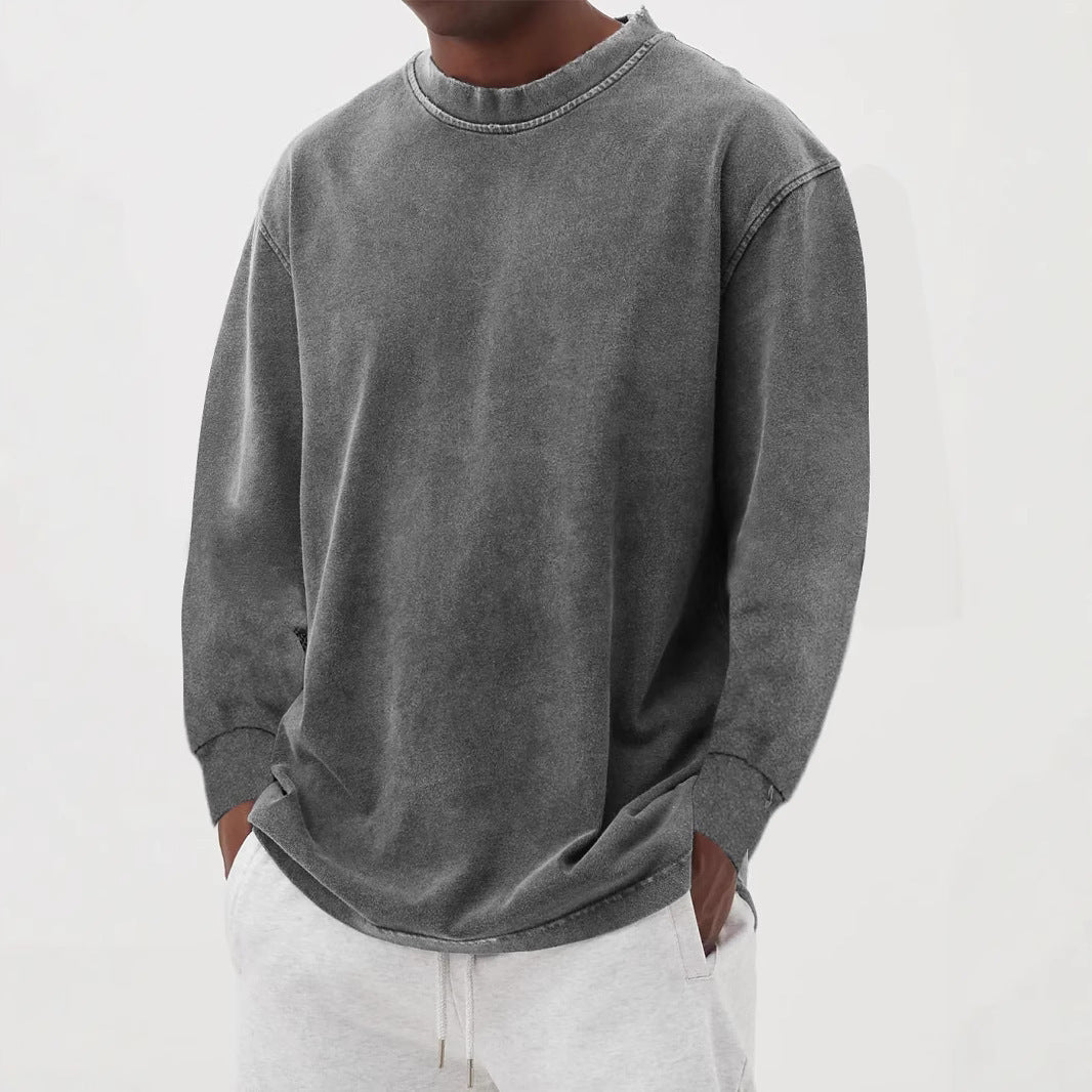 Washed Old Solid Color Men's Long-sleeved T-shirt