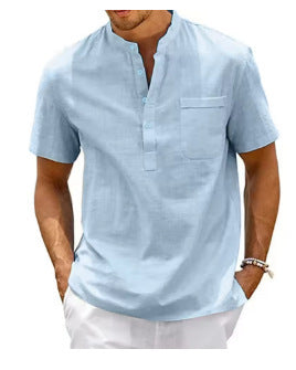 Summer New Men's Solid Color Stand Collar Short Sleeve Polo Shirt
